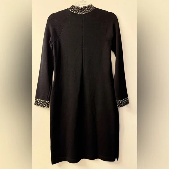St. John Evening Black Knit Dress with Jewel Embellished Neckline & Cuffs - Picture 8 of 12